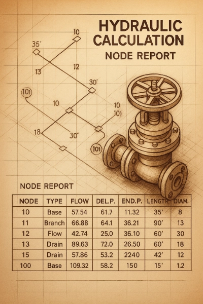 Hydraulic calculation node report excerpt